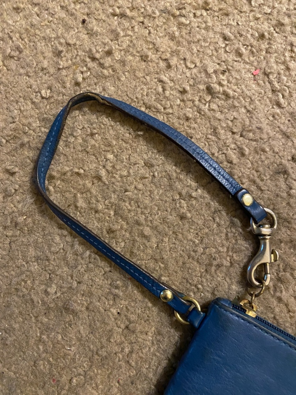 Coach Dark Teal Blue Leather Wristlet with Gold Logo - Picture 5 of 5